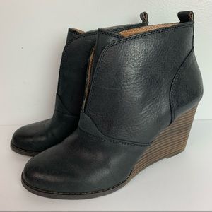 Lucky Brand Wooden Wedge Ankle Boots